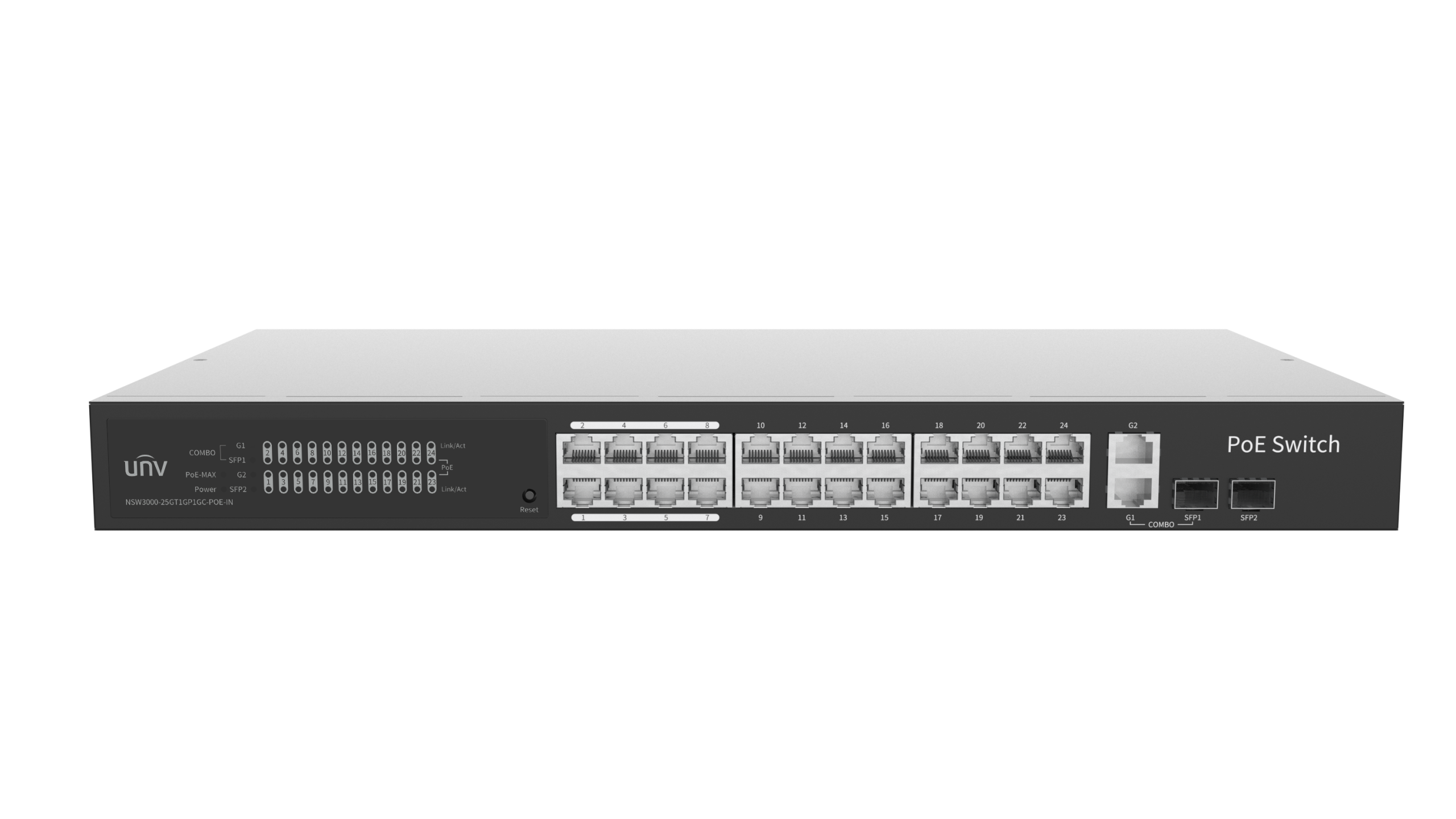 Cloud Managed 24-port Ethernet PoE Switch (high power) Maximum total power: 370W Uniview
